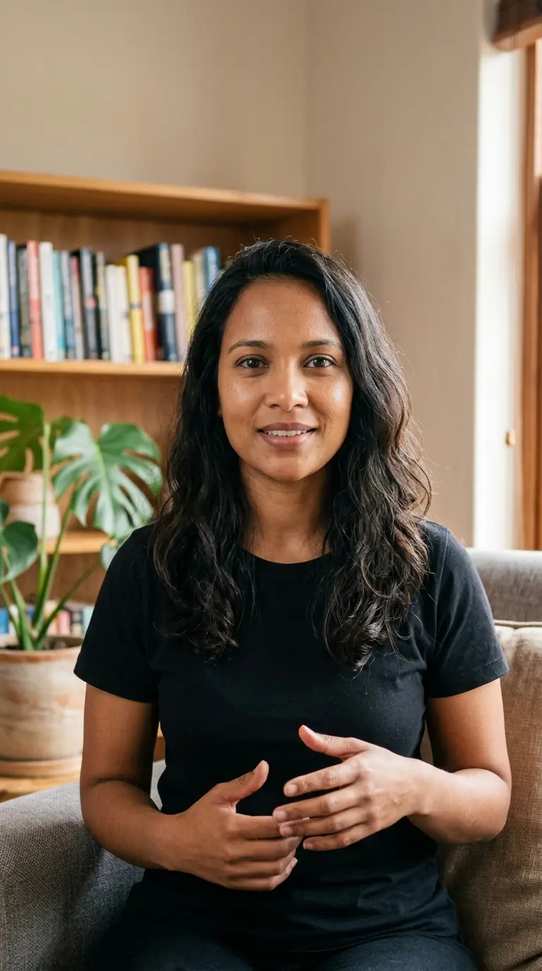 Illustrative presenter in a relaxed setting, showing Review-It’s approachable short-form content style.